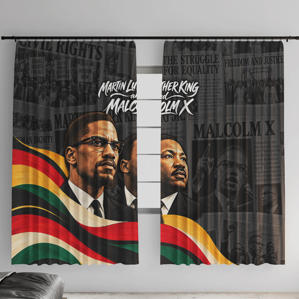 MLK And Malcolm X Civil Rights Window Curtain Martin Luther King Jr - Pan African Flag - Vintage Newspaper