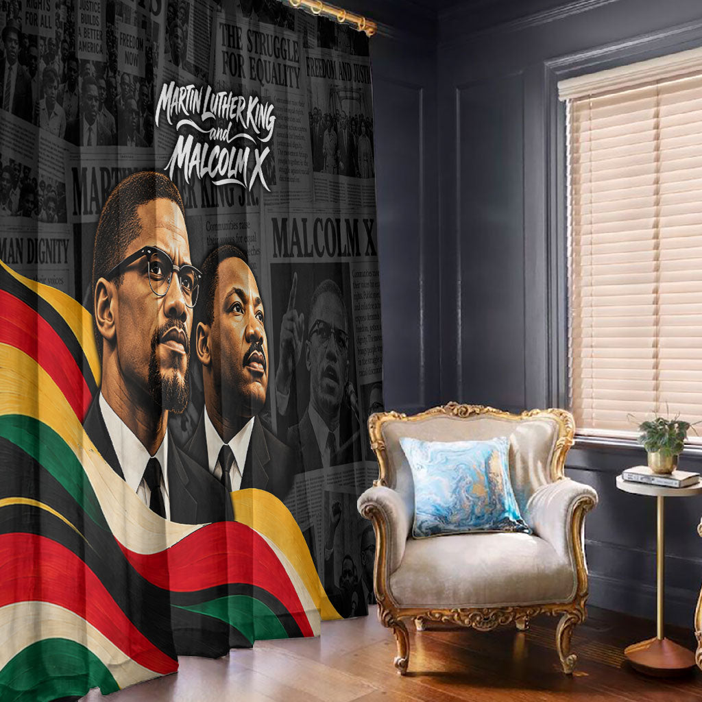 MLK And Malcolm X Civil Rights Window Curtain Martin Luther King Jr - Pan African Flag - Vintage Newspaper
