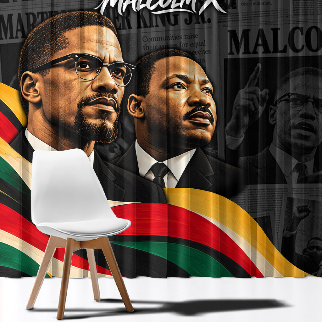 MLK And Malcolm X Civil Rights Window Curtain Martin Luther King Jr - Pan African Flag - Vintage Newspaper