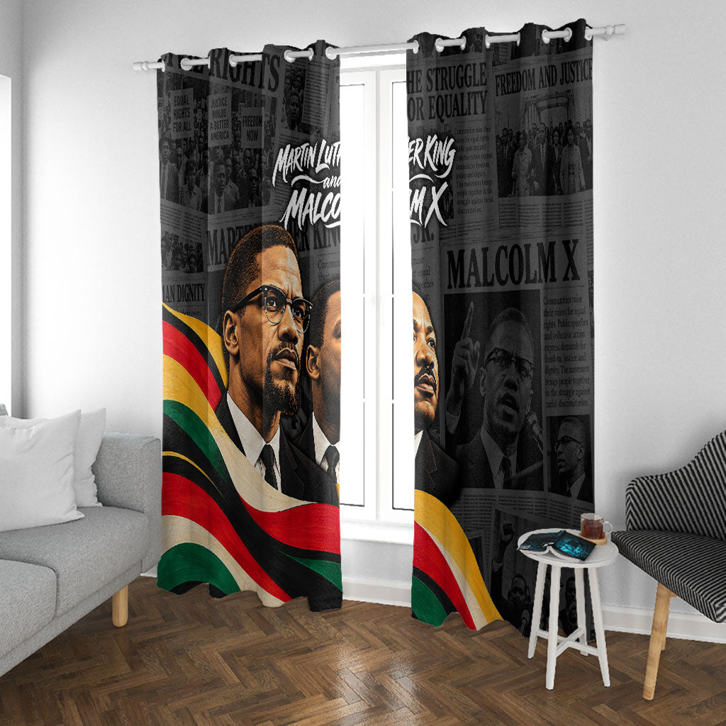 MLK And Malcolm X Civil Rights Window Curtain Martin Luther King Jr - Pan African Flag - Vintage Newspaper