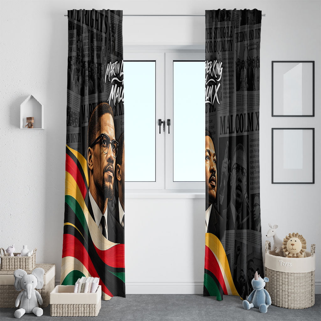 MLK And Malcolm X Civil Rights Window Curtain Martin Luther King Jr - Pan African Flag - Vintage Newspaper