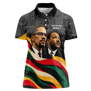 MLK And Malcolm X Civil Rights Women Polo Shirt Martin Luther King Jr - Pan African Flag - Vintage Newspaper