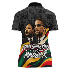 MLK And Malcolm X Civil Rights Women Polo Shirt Martin Luther King Jr - Pan African Flag - Vintage Newspaper