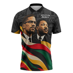 MLK And Malcolm X Civil Rights Zipper Polo Shirt Martin Luther King Jr - Pan African Flag - Vintage Newspaper