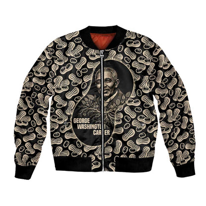 George Washington Carver Bomber Jacket Peanut From Soil Comes Knowledge Quote and Agricultural Roots - African Pride