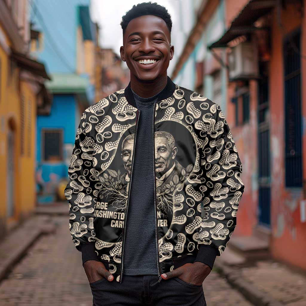 George Washington Carver Bomber Jacket Peanut From Soil Comes Knowledge Quote and Agricultural Roots - African Pride