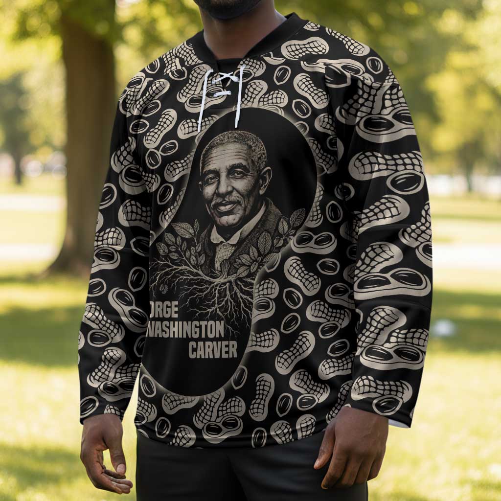 George Washington Carver Hockey Jersey Peanut From Soil Comes Knowledge Quote and Agricultural Roots - African Pride