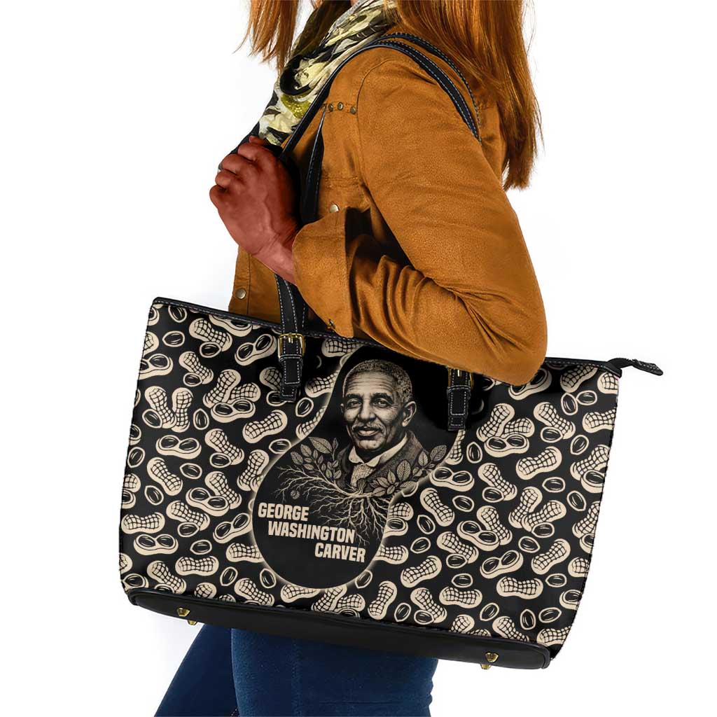 George Washington Carver Leather Tote Bag Peanut From Soil Comes Knowledge Quote and Agricultural Roots - African Pride