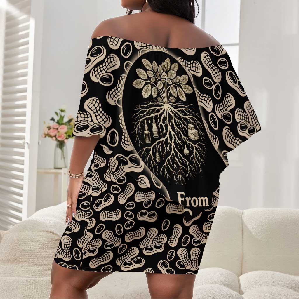 George Washington Carver Off Shoulder Short Dress Peanut From Soil Comes Knowledge Quote and Agricultural Roots - African Pride