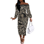 George Washington Carver Off The Shoulder Long Sleeve Dress Peanut From Soil Comes Knowledge Quote and Agricultural Roots - African Pride