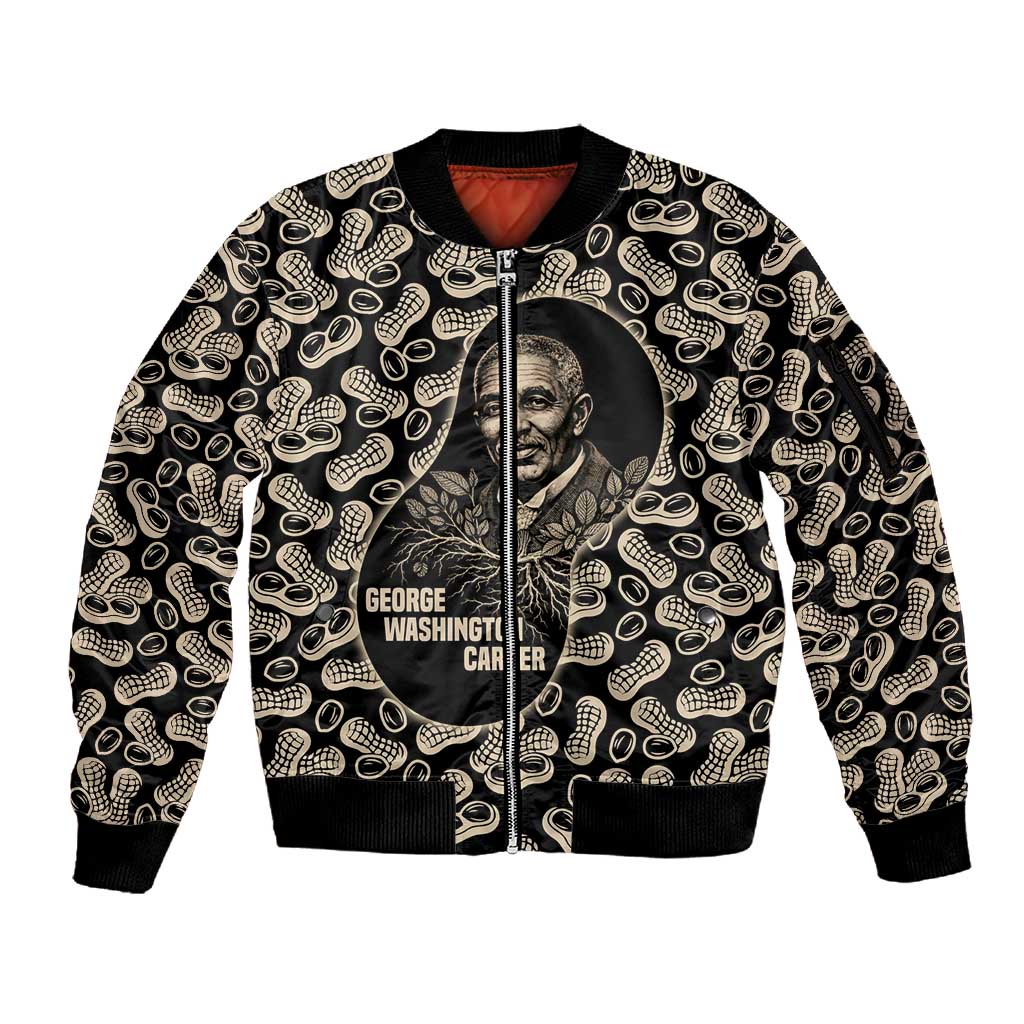 George Washington Carver Sleeve Zip Bomber Jacket Peanut From Soil Comes Knowledge Quote and Agricultural Roots - African Pride