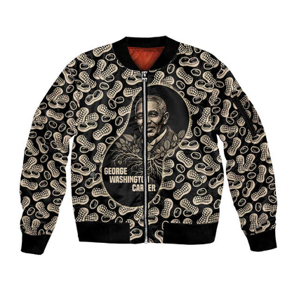 George Washington Carver Sleeve Zip Bomber Jacket Peanut From Soil Comes Knowledge Quote and Agricultural Roots - African Pride