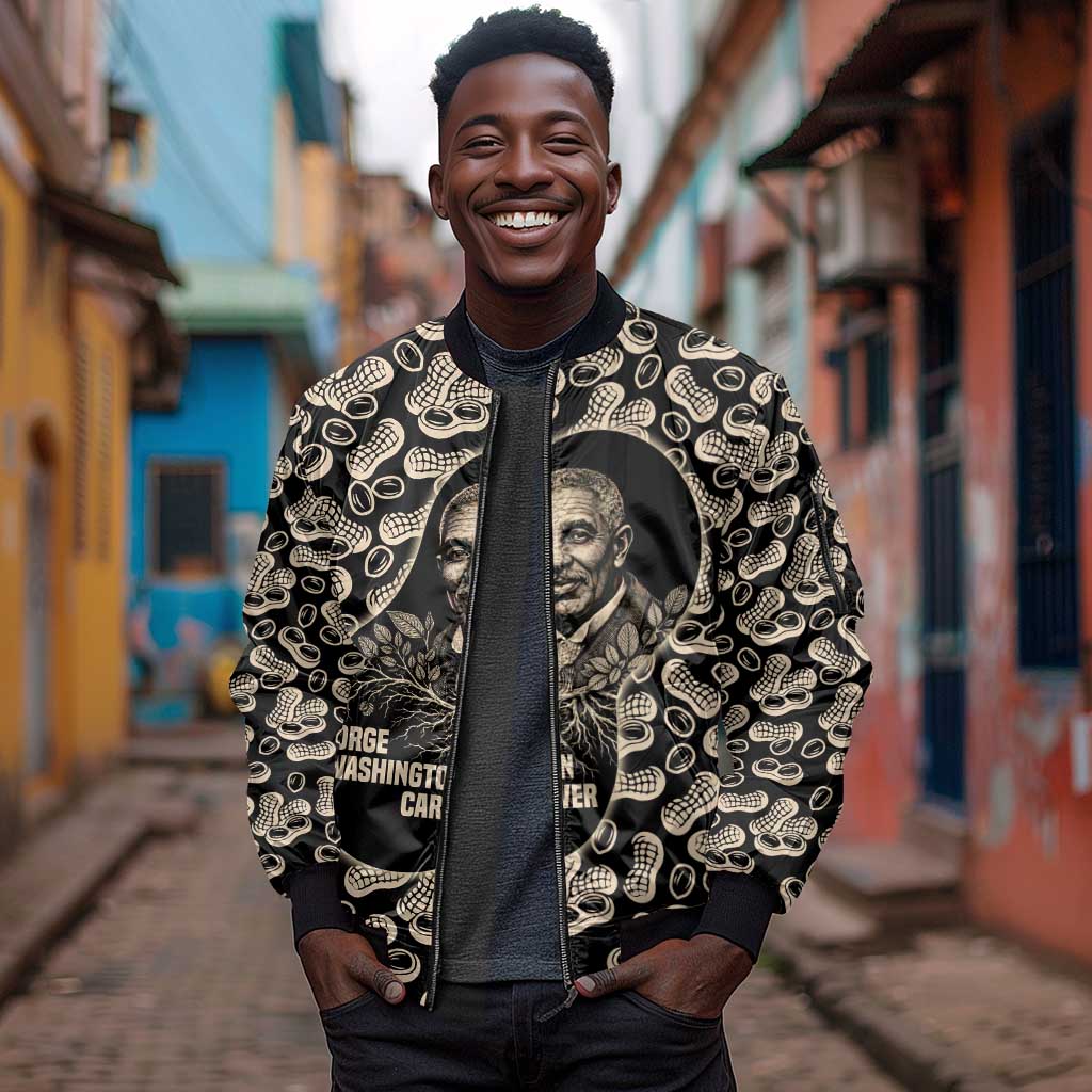 George Washington Carver Sleeve Zip Bomber Jacket Peanut From Soil Comes Knowledge Quote and Agricultural Roots - African Pride