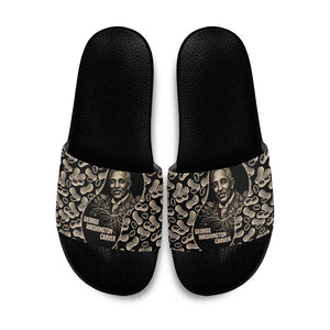 George Washington Carver Slide Sandals Peanut From Soil Comes Knowledge Quote and Agricultural Roots - African Pride