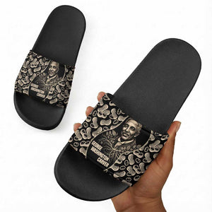 George Washington Carver Slide Sandals Peanut From Soil Comes Knowledge Quote and Agricultural Roots - African Pride