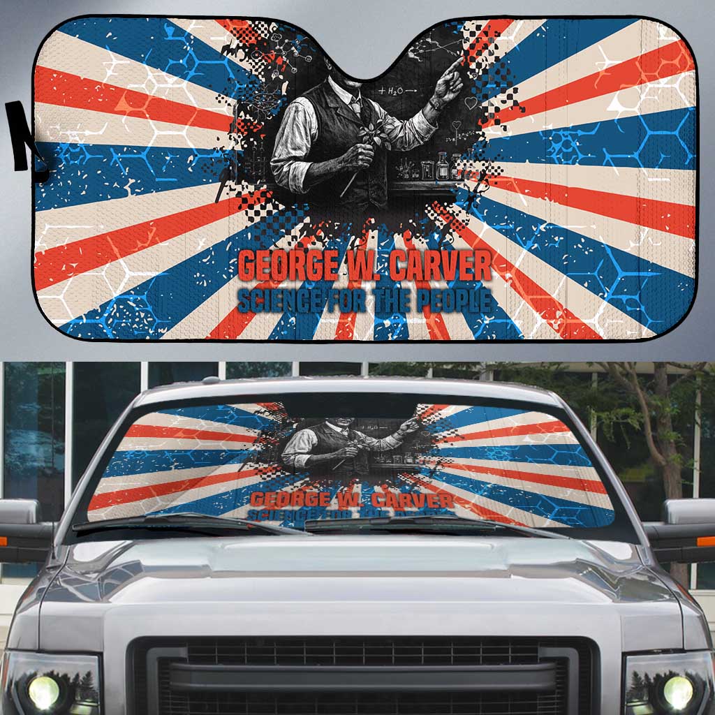 George Washington Carver Auto Sun Shade with Science Teaching Scene, Education Is the Key Quote - African Pride