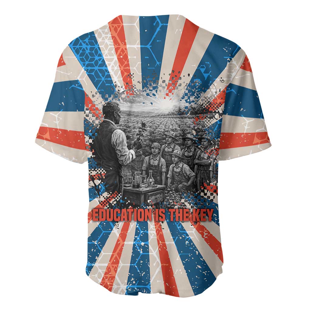 George Washington Carver Baseball Jersey with Science Teaching Scene, Education Is the Key Quote - African Pride