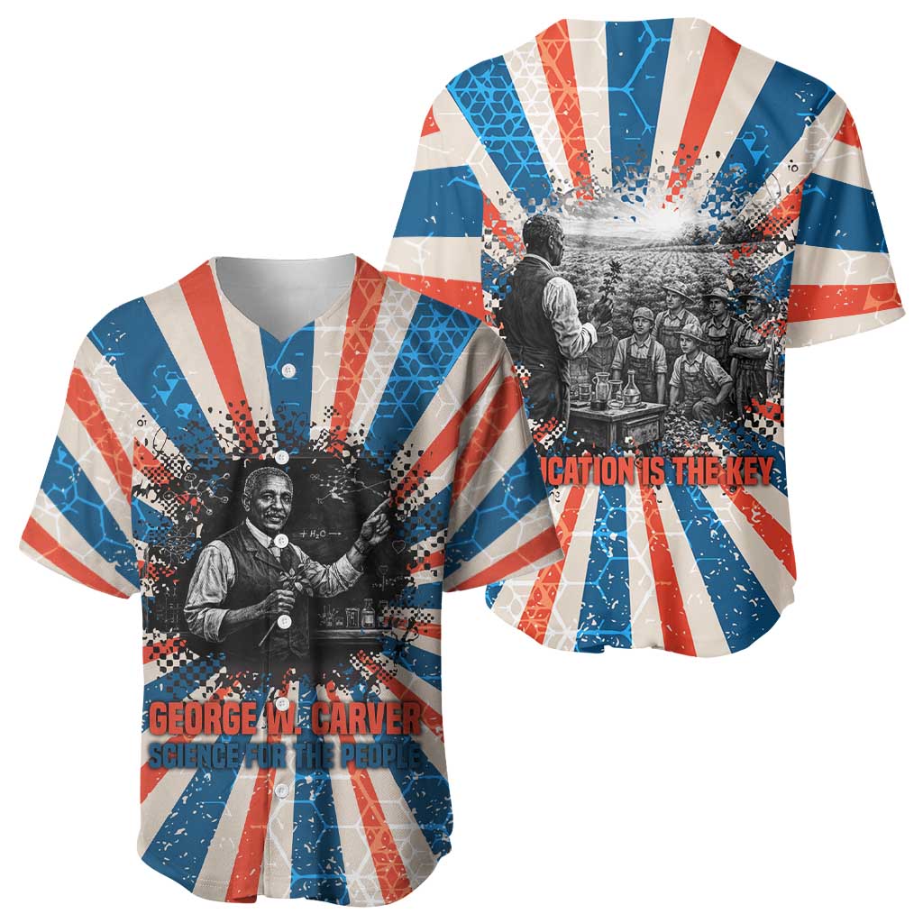 George Washington Carver Baseball Jersey with Science Teaching Scene, Education Is the Key Quote - African Pride
