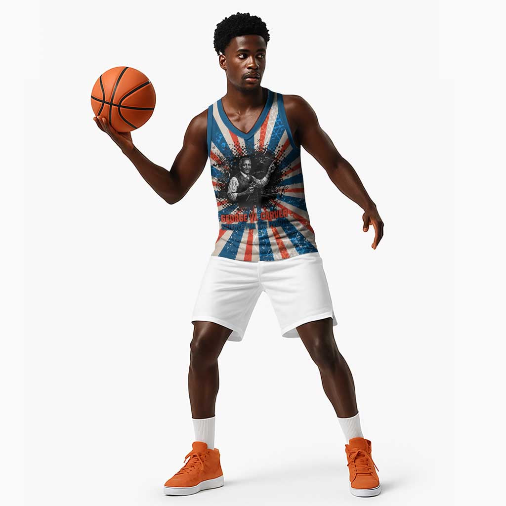 George Washington Carver Basketball Jersey with Science Teaching Scene, Education Is the Key Quote - African Pride