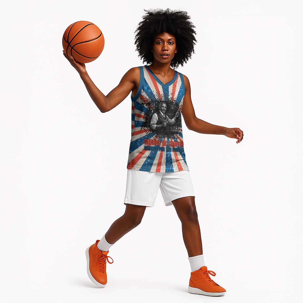 George Washington Carver Basketball Jersey with Science Teaching Scene, Education Is the Key Quote - African Pride