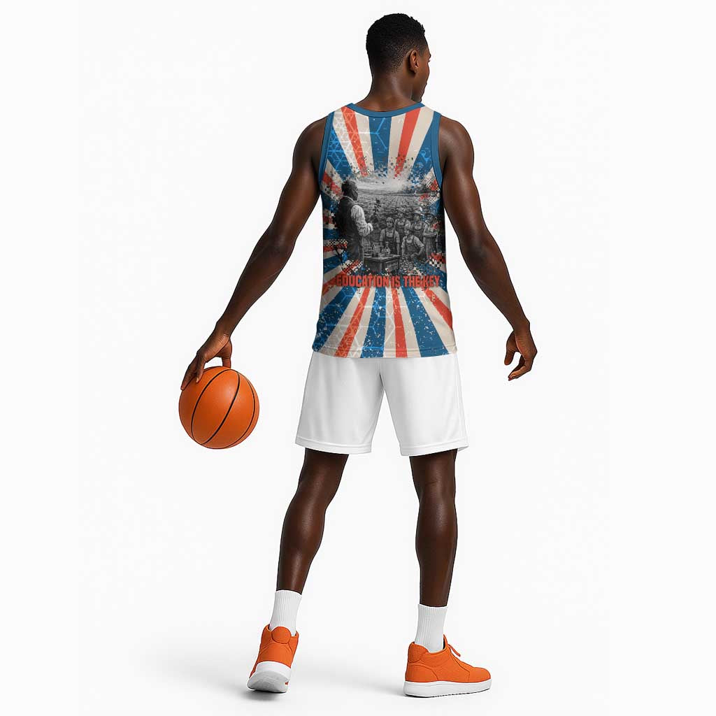 George Washington Carver Basketball Jersey with Science Teaching Scene, Education Is the Key Quote - African Pride