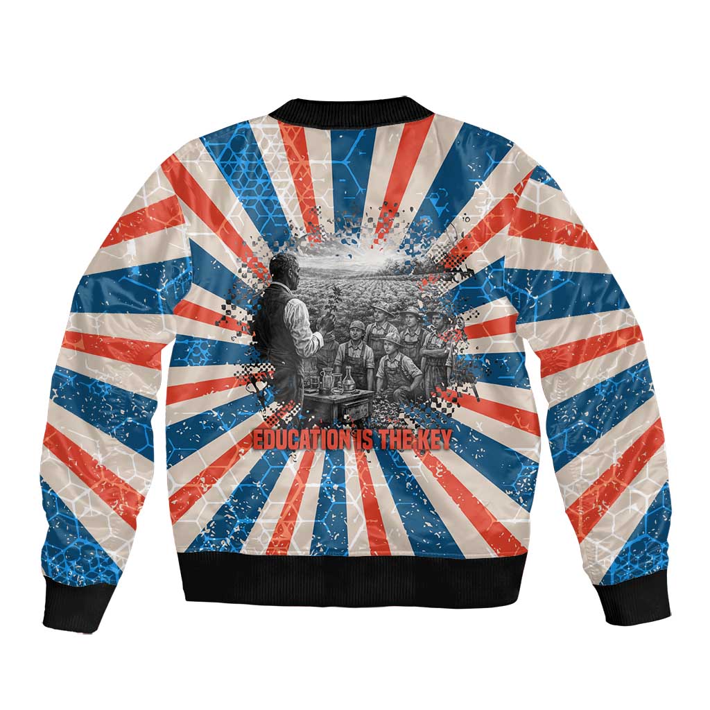 George Washington Carver Bomber Jacket with Science Teaching Scene, Education Is the Key Quote - African Pride