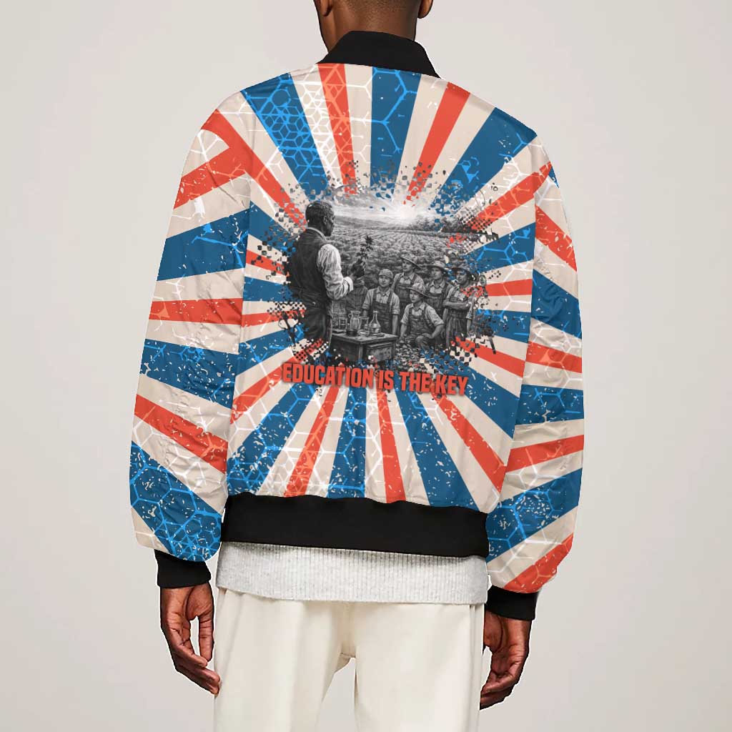 George Washington Carver Bomber Jacket with Science Teaching Scene, Education Is the Key Quote - African Pride
