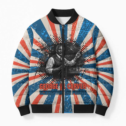 George Washington Carver Bomber Puffer Jacket with Science Teaching Scene, Education Is the Key Quote - African Pride