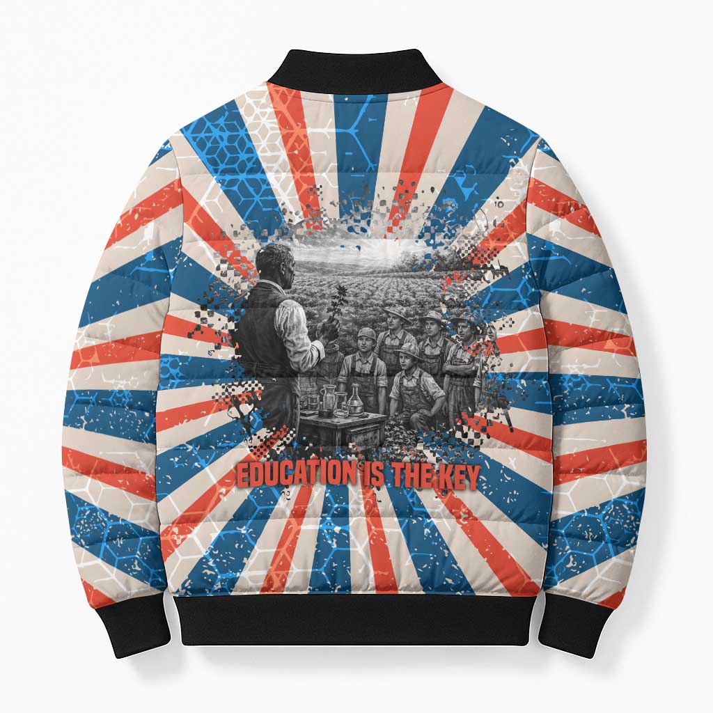 George Washington Carver Bomber Puffer Jacket with Science Teaching Scene, Education Is the Key Quote - African Pride