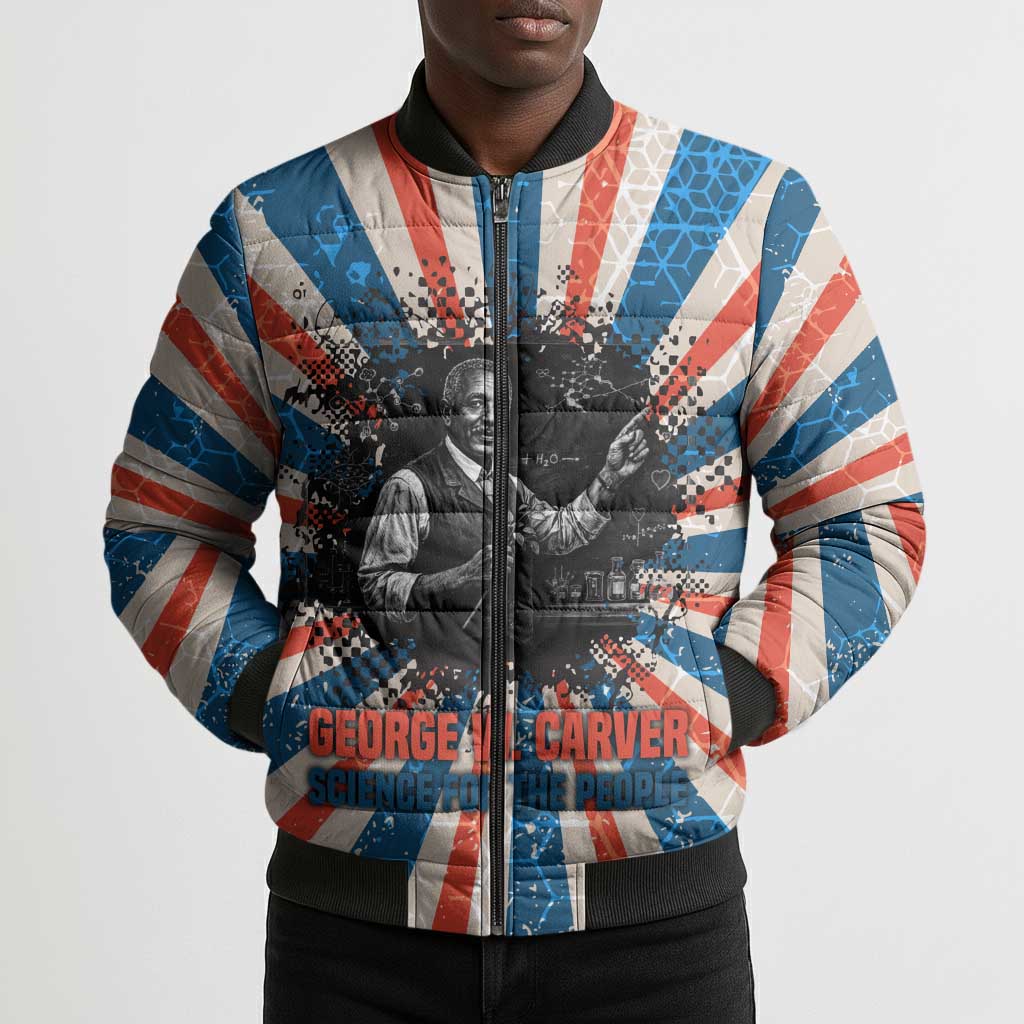 George Washington Carver Bomber Puffer Jacket with Science Teaching Scene, Education Is the Key Quote - African Pride