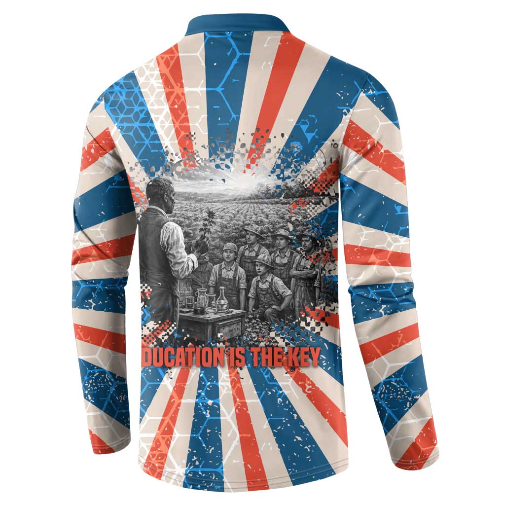 George Washington Carver Button Sweatshirt with Science Teaching Scene, Education Is the Key Quote