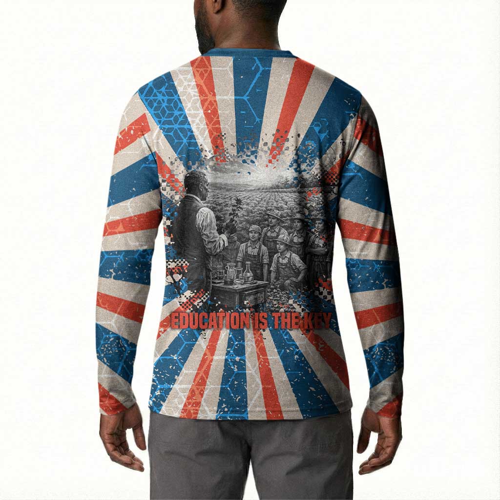 George Washington Carver Button Sweatshirt with Science Teaching Scene, Education Is the Key Quote