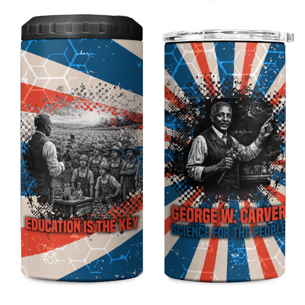 George Washington Carver 4 in 1 Can Cooler Tumbler with Science Teaching Scene, Education Is the Key Quote - African Pride