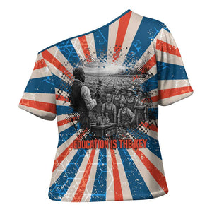George Washington Carver Cross Shoulder Shirt with Science Teaching Scene, Education Is the Key Quote - African Pride