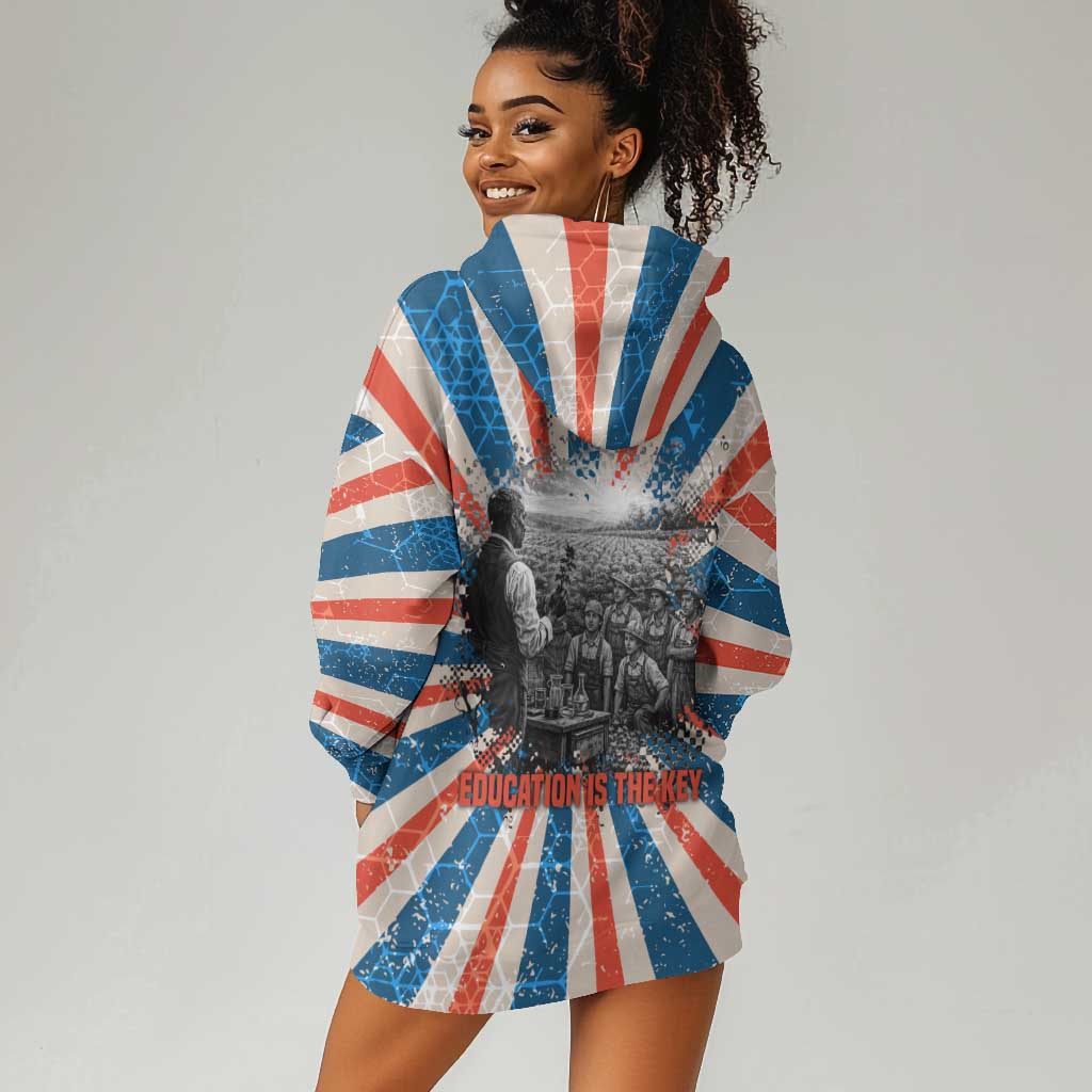 George Washington Carver Hoodie Dress with Science Teaching Scene, Education Is the Key Quote - African Pride