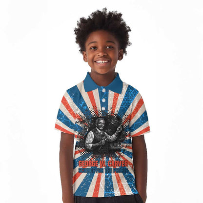 George Washington Carver Kid Polo Shirt with Science Teaching Scene, Education Is the Key Quote - African Pride