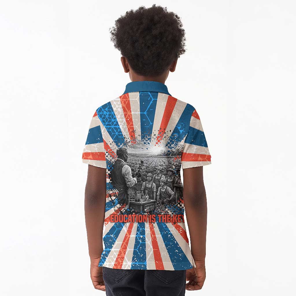George Washington Carver Kid Polo Shirt with Science Teaching Scene, Education Is the Key Quote - African Pride
