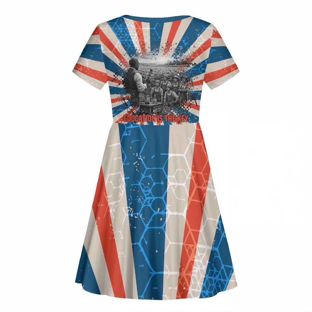 George Washington Carver Kid Short Sleeve Dress with Science Teaching Scene, Education Is the Key Quote - African Pride