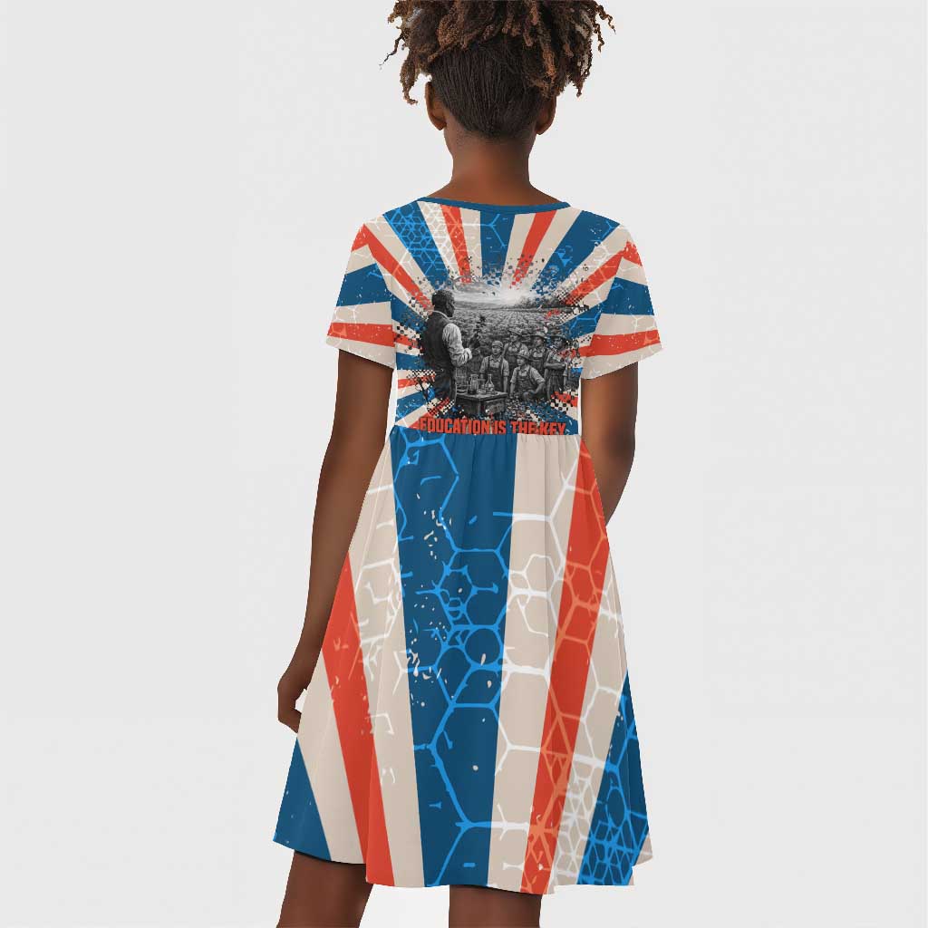 George Washington Carver Kid Short Sleeve Dress with Science Teaching Scene, Education Is the Key Quote - African Pride