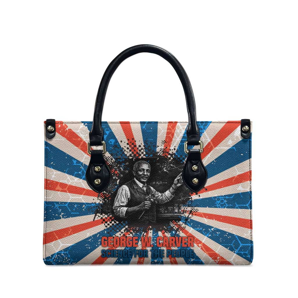 George Washington Carver Leather Bag with Science Teaching Scene, Education Is the Key Quote - African Pride
