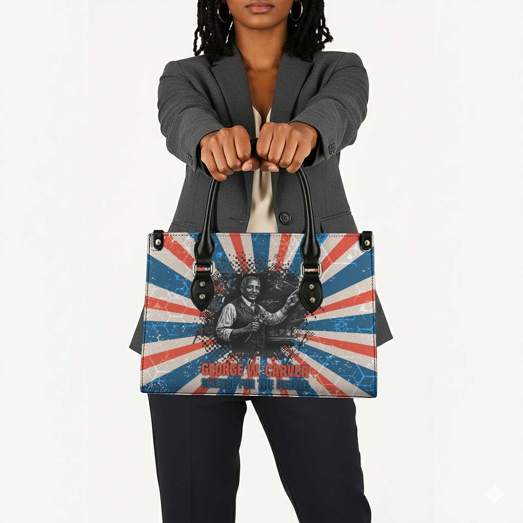 George Washington Carver Leather Bag with Science Teaching Scene, Education Is the Key Quote - African Pride
