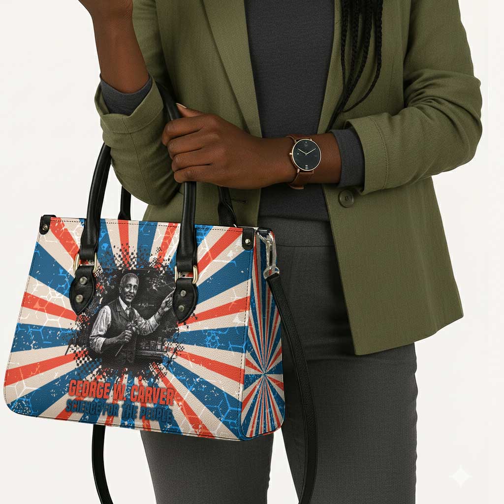 George Washington Carver Leather Bag with Science Teaching Scene, Education Is the Key Quote - African Pride