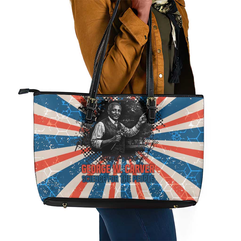 George Washington Carver Leather Tote Bag with Science Teaching Scene, Education Is the Key Quote - African Pride