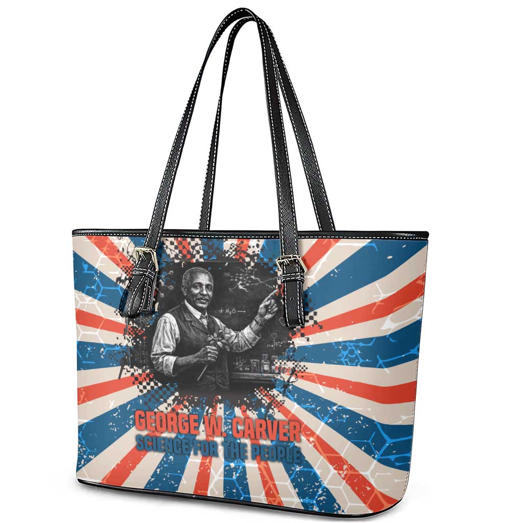 George Washington Carver Leather Tote Bag with Science Teaching Scene, Education Is the Key Quote - African Pride
