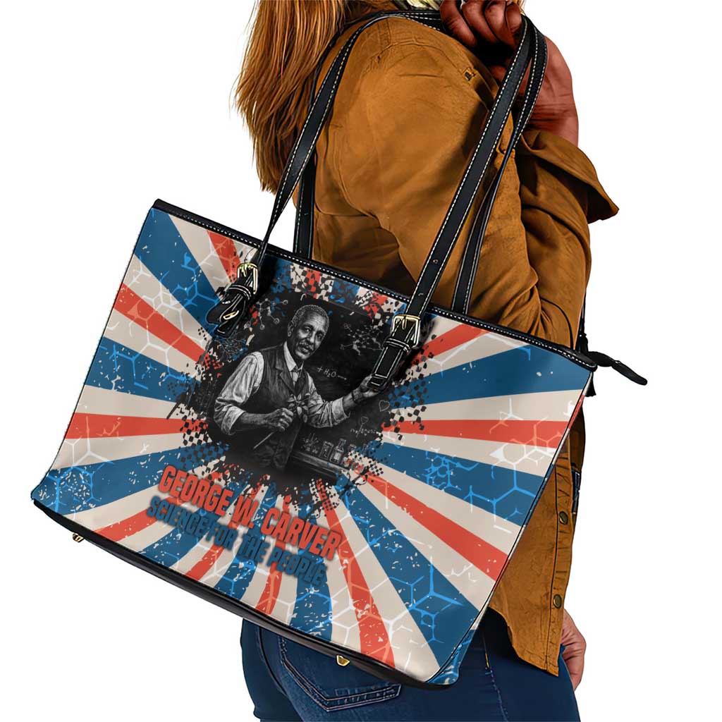 George Washington Carver Leather Tote Bag with Science Teaching Scene, Education Is the Key Quote - African Pride