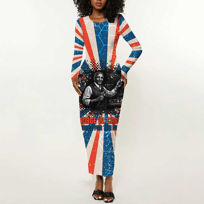 George Washington Carver Long Sleeve Bodycon Dress with Science Teaching Scene, Education Is the Key Quote - African Pride