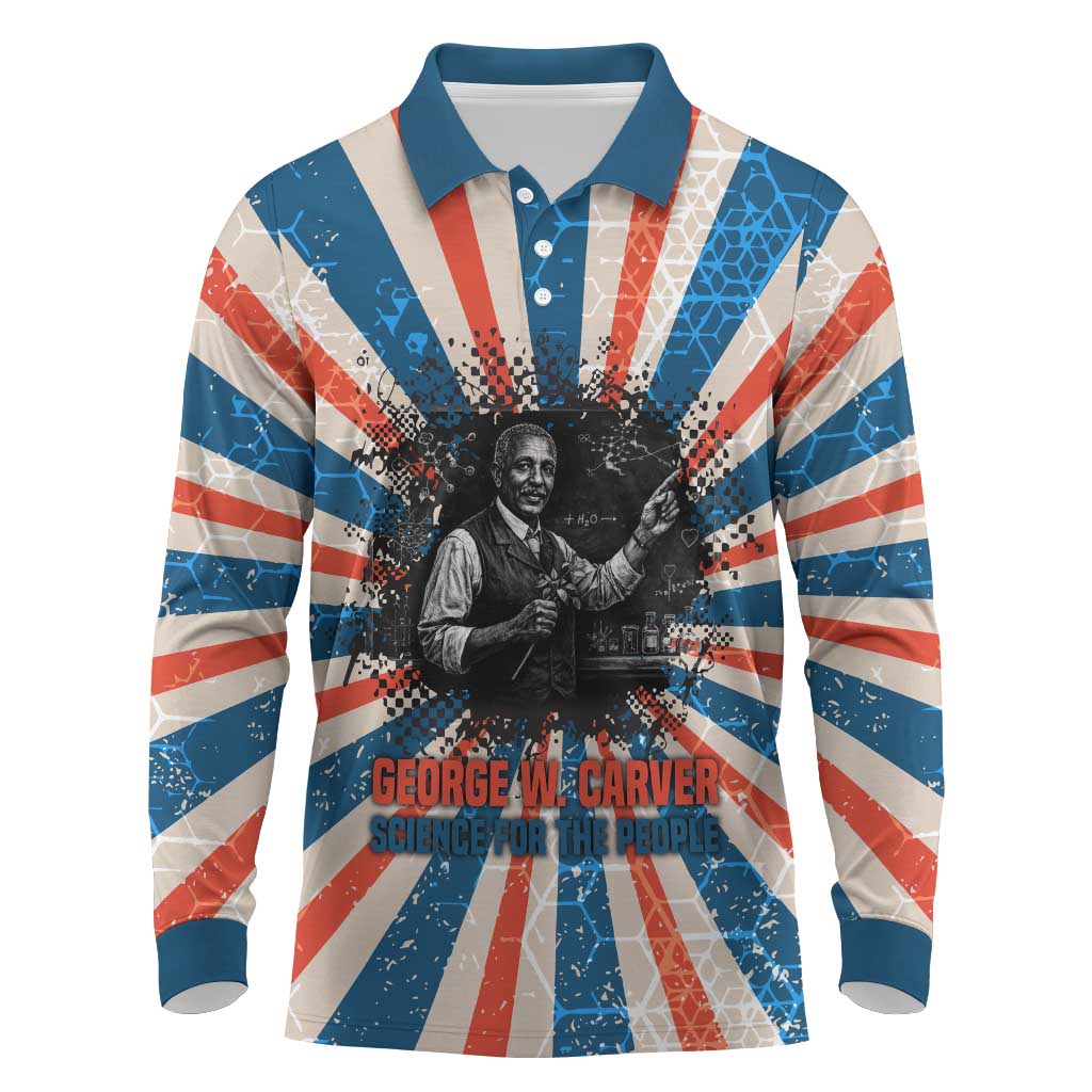 George Washington Carver Long Sleeve Polo Shirt with Science Teaching Scene, Education Is the Key Quote - African Pride
