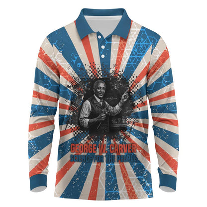 George Washington Carver Long Sleeve Polo Shirt with Science Teaching Scene, Education Is the Key Quote - African Pride