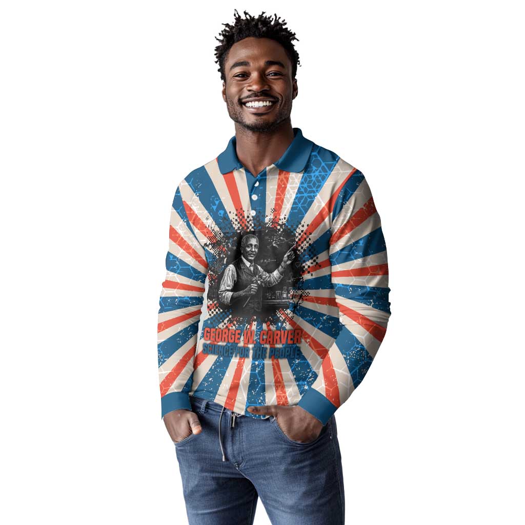 George Washington Carver Long Sleeve Polo Shirt with Science Teaching Scene, Education Is the Key Quote - African Pride