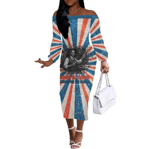 George Washington Carver Off The Shoulder Long Sleeve Dress with Science Teaching Scene, Education Is the Key Quote - African Pride